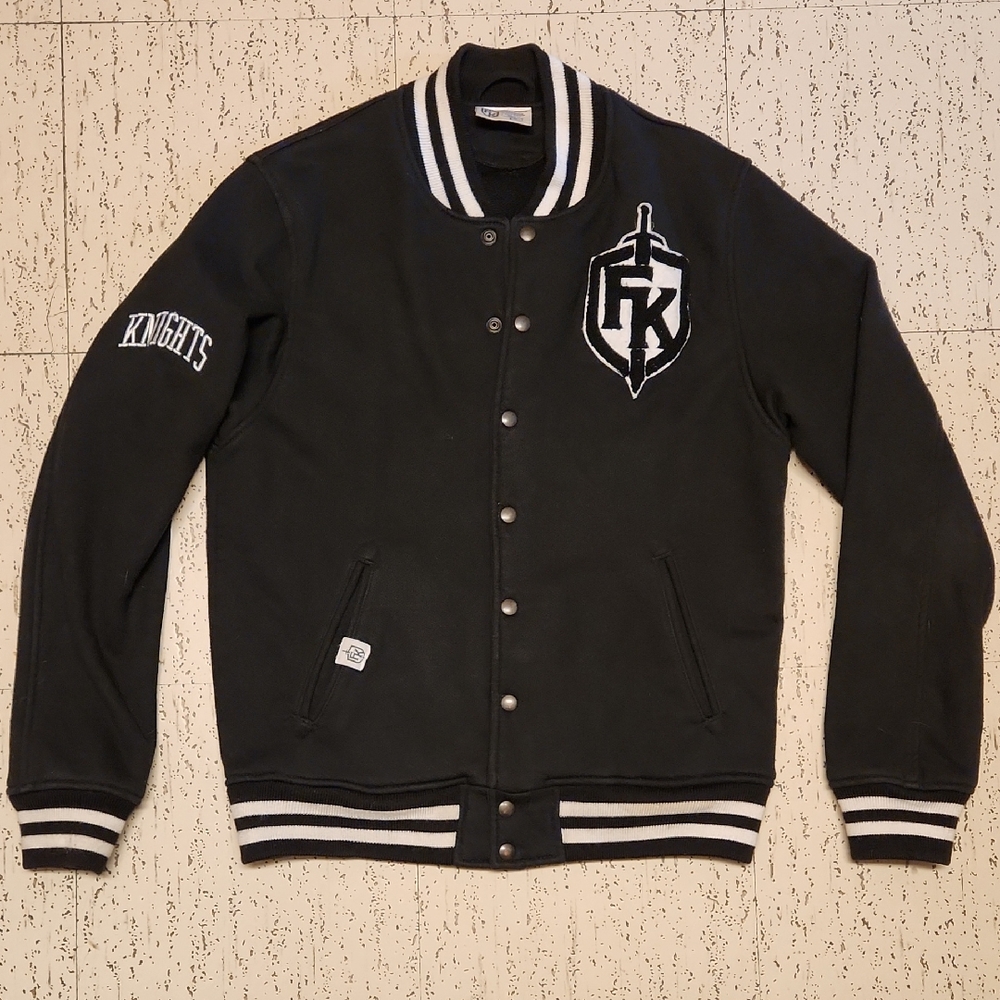 Friday Knights Big Crest Logo Button Down Heavyweight Bomber Jacket Sweater